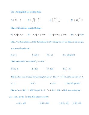 Đề ôn thi học kì 1 môn Toán học Lớp 7